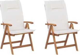 Beliani Set of 2 Garden Chairs with Cushions JAVA Acacia Wood Off-White