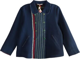 Péro embroidered striped wool jacket - Blauw