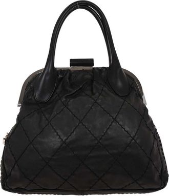 Chanel Expandable Zip Around Frame Bag Quilted Leather Black Leather Handbag (Pre-Owned)