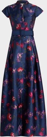 Sachin & Babi Marta Floral Mikado Belted Gown