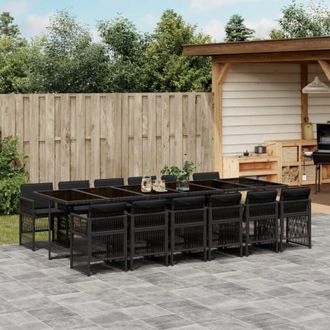 vidaXL Set Comedor De Jard&iacute;n Con Cojines 13 Pzas Rat&aacute;n Sint&eacute;tico Negro Vidaxl