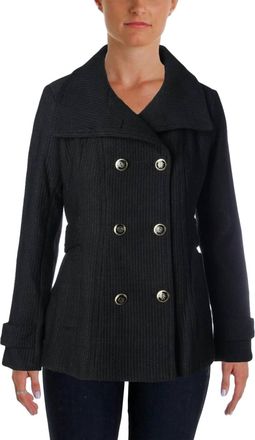 Jessica Simpson Double Breasted Military Style Pea Coat In Black