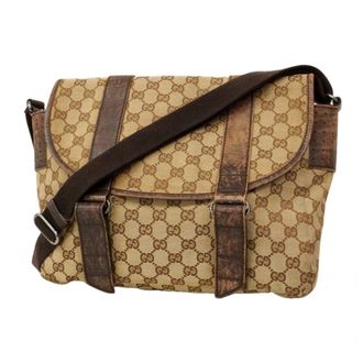 Gucci Beige Brown Canvas Shoulder Bag (Pre-Owned)