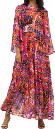 Oliphant Balloon Waisted Maxi Dress In Pink Multi