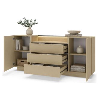 Dmora Aparador Haleli, Alacena 3 Cajones, 2 Estantes, Puerta Abatible, Corredera, 176x40x83h Cm Marr&oacute;n Claro
