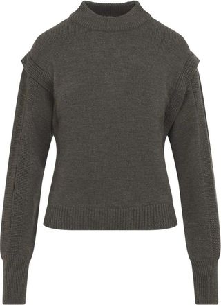 Alberta Ferretti Trui met ronde hals - Dames - Ronde hals truien - Grijs - S - Leer - Truien & Vesten