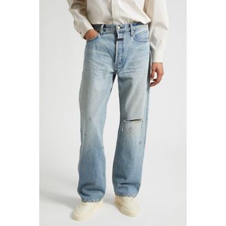 Fear of God Ripped Knee Five-Pocket Straight Leg Jeans in Light Indigo Light Indigo at Nordstrom, Size 31