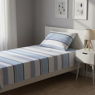 KASANOVA Completo letto singolo righe blu azzurre