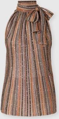 Missoni Sleeveless Top In Ribbed Viscose Lam&eacute; With Scarf Collar in Green& Brown at Nordstrom, Size 38 It