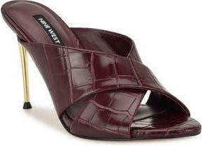 Nine West Sancie Croc Embossed Stiletto Sandal in Dark Red at Nordstrom Rack, Size 8.5