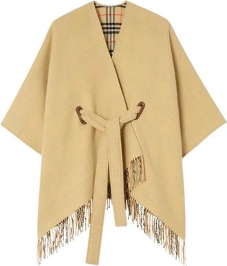 Burberry Cape in Lana con Nappe e Cintura - - Jackets - Donna - Beige - ONE SIZE