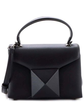 Valentino Black Sheep Leather One Stud Top Handle Flap Bag Mini (Authentic Pre-Loved)