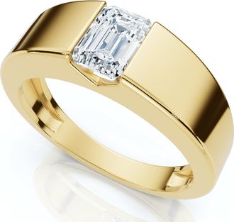 Pompeii3 Mens 1Ct Emerald Cut Diamond Wedding Anniversary Ring 14k Gold or Platinum