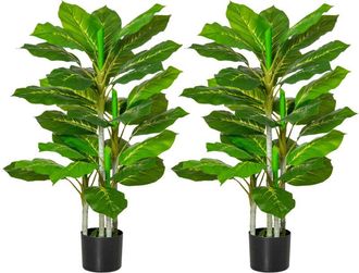 HOMCOM Conjunto De 2 Plantas Artificiales 95 Cm &Aacute;rboles Artificiales Con 33 Hojas Y Maceta Para Interior Y Exterior Decoraci&oacute;n Sal&oacute;n Oficina Verde