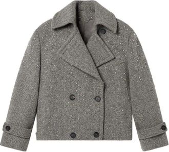 Golden Goose Double-breasted jas met strass-steentjes - Dames - Jassen - Grijs - Maat: S Wol