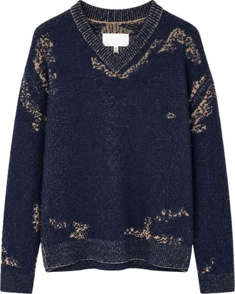Maison Margiela Navy Distressed Patch V-Neck Sweater