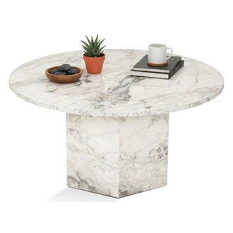 Dmora Mesa De Centro Da Salotto Esine, Tavolo Basso Da Caff&egrave;, Portariviste Per Divano, Ripiano Da Soggiorno, 80x80 H40 Cm, Marmo