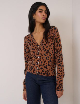 Nobody's Child Brown Leopard Print Long Sleeve V-Neck Cardigan