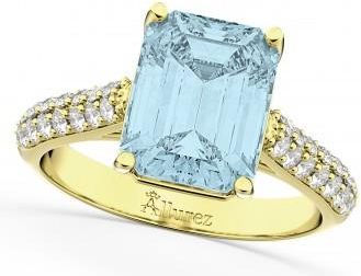 Allurez Emerald-Cut Aquamarine & Diamond Engagement Ring 18k Yellow Gold (5.54ct)