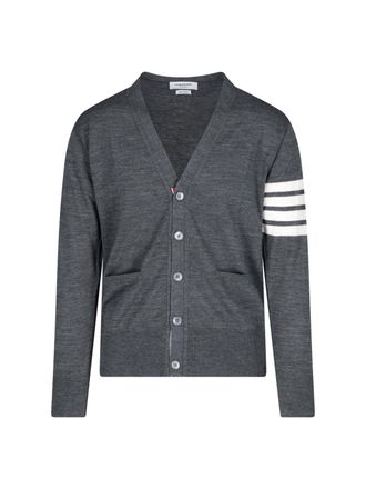 Thom Browne Grey Virgin Wool Cardigan With Iconic 4-Bar Intarsia