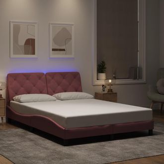 vidaXL Vidaxl - Estructura De Cama Con Luces Led Terciopelo Rosa 140x190 Cm