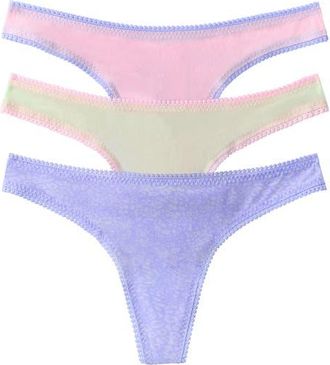 OnGossamer 3-Pack Mesh Thongs in Dl/pd/ma at Nordstrom, Size X-Small
