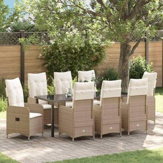 vidaXL Conjunto De Comedor De Jard&iacute;n 9 Pcs Beige Rat&aacute;n Sint&eacute;tico Vidaxl