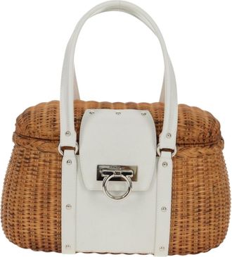Ferragamo Basket Gancini Leather And Wicker Beige Wicker Handbag (Pre-Owned)