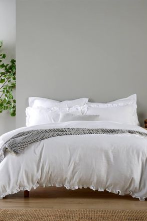 Christy Double Layered Relaxed Cotton Ruffle Design Duvet Cover Set in White | Size: Single