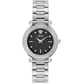 Versace Greca Sphere Petite Bracelet Watch, 30mm in Stainless Steel/Black at Nordstrom