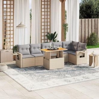 vidaXL Vidaxl - Set Sof&aacute;s De Jard&iacute;n 7 Piezas Y Cojines Rat&aacute;n Sint&eacute;tico Beige