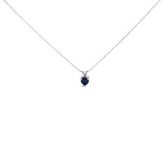 House of Brilliance 14K Gold 5X5 MM Heart Shaped Gemstone Solitaire Pendant Necklace in Blue Sapphire | White at Nordstrom
