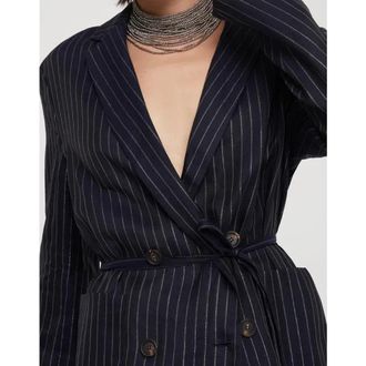 Brunello Cucinelli Blue Pinstripe Deconstructed Jacket, Brand Size 44 (US Size 10)