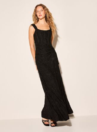 Icone Womens Flocked floral draped-waist bustier maxi dress