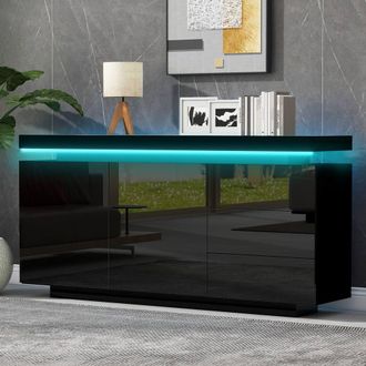 Matteo Black High Gloss Sideboard - LED Lights, 2 Doors & 3 Drawers
