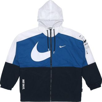 Nike Sportswear Swoosh Contrast Color Stitching Sports hooded Woven Jacket Blue DJ8038-401