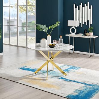 Furniturebox Novara 120cm Round 6-Seater Dining Table With Gold Chrome Legs in Off-White