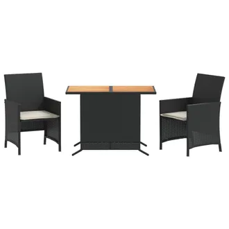vidaXL Set Da Bistr&ograve; 3 Pz Con Cuscini Nero In Polyrattan - Vidaxl