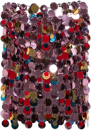 Paco Rabanne discs-design mini skirt - women - Steel/Polyester - 36 - Pink