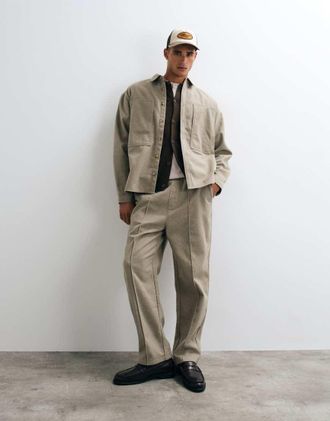 Asos camicia oversize coordinata in lana marrone chiaro