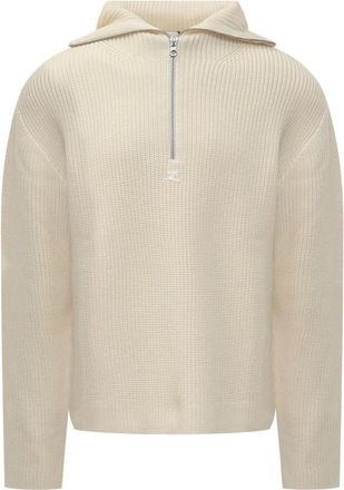 Courr&egrave;ges Balaclava Wollen Trui - Heren - Ronde hals truien - Beige - L - Wol - Truien & Vesten