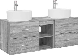 vidaXL Juego De Muebles De Ba&ntilde;o 3 Uds. Sonoma Gris 49,5 X 44,5 X 65 Cm Vidaxl