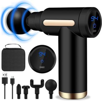 OEM Mini Pistola De Masaje Muscular, Pistola De Masaje Ultra Silenciosa, 6 Velocidades, 4 Cabezales De Masaje, Pantalla Lcd, Masajeador El&eacute;ctrico Port&aacute;til