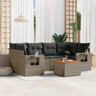 vidaXL Vidaxl - Set De Sof&aacute;s De Jard&iacute;n 7 Piezas Con Cojines Rat&aacute;n Pe Gris