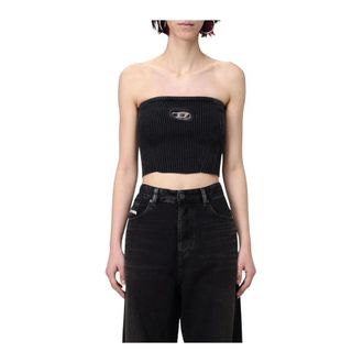 Diesel Tops, Dames, Zwart, XS, Geribbelde Strapless Top met Uitsnijding