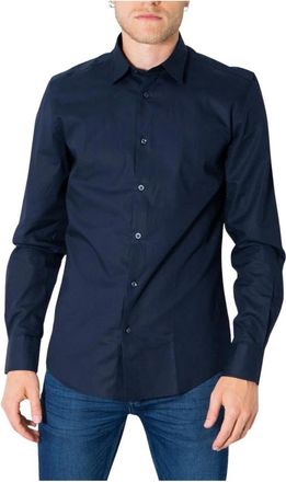 Antony Morato Blauwe Knoop Lange Mouw Klassiek Overhemd - Heren - Casual Overhemden - Blauw - XS - Katoen - Overhemden