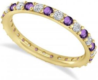 Allurez Diamond & Amethyst Eternity Wedding Band 14k Yellow Gold (0.87ct)