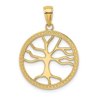Diamond2Deal 10k Yellow Gold Large Tree Of Life In Round Frame Charm