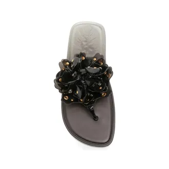 Farm Rio Floral-Studded Thong Sandals - Black