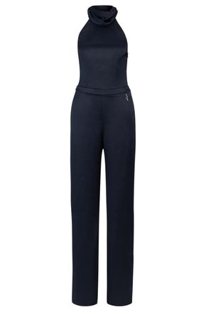 HUGO BOSS Satin Jumpsuit Womens Blue Bow Back Halter Neck Sleeveless FTS1093